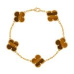 Vintage Alhambra Van Cleef & Arpels (VCA),Bracelet, 5 Motifs - 18K Yellow Gold and Tigers Eye