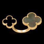 Magic Alhambra Between-the-Finger Ring - 18K Yellow Gold, Gray Mother-of-Pearl and Onyx - Image 2
