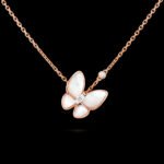 Two Butterfly Pendant Van Cleef & Arpels (VCA),Necklace - 18K Rose Gold, White Mother-of-Pearl and Diamonds