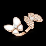 Two Butterfly Between-the-Finger Ring - 18K Rose Gold, White Mother-of-Pearl and Diamonds