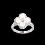 Vintage Alhambra Ring - Rhodium-Plated 18K White Gold, White Mother-of-Pearl and Diamonds