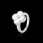 Vintage Alhambra Ring - Rhodium-Plated 18K White Gold, White Mother-of-Pearl and Diamonds - Image 4