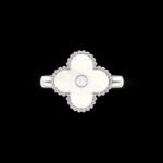 Vintage Alhambra Ring - Rhodium-Plated 18K White Gold, White Mother-of-Pearl and Diamonds - Image 5