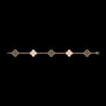 Vintage Alhambra Van Cleef & Arpels (VCA),Bracelet, 5 Motifs - 18K Rose Gold, Gray Mother-of-Pearl and Diamonds - Image 6