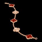 Vintage Alhambra Van Cleef & Arpels (VCA),Bracelet, 5 Motifs - Guilloch 18K Rose Gold and Carnelian