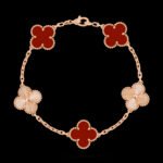 Vintage Alhambra Van Cleef & Arpels (VCA),Bracelet, 5 Motifs - Guilloch 18K Rose Gold and Carnelian - Image 4