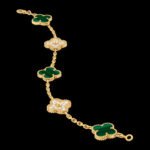 Vintage Alhambra Van Cleef & Arpels (VCA),Bracelet, 5 Motifs - 18K Yellow Gold, Malachite and Diamonds