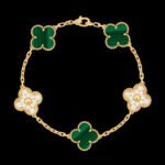 Vintage Alhambra Van Cleef & Arpels (VCA),Bracelet, 5 Motifs - 18K Yellow Gold, Malachite and Diamonds - Image 5