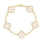 Vintage Alhambra Van Cleef & Arpels (VCA),Bracelet, 5 Motifs - 18K Yellow Gold and White Mother-of-Pearl