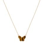 A Lucky Alhambra Butterfly Pendant - 18K Yellow Gold and Tigers Eye
