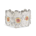 BLOSSOMS SAPPHIRES Rose-Gold-Vermeil Silver Gardenia Cuff Buccellati,Bracelet with Pink Sapphires