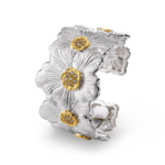 BLOSSOMS DIAMONDS Gold-Vermeil Silver Gardenia Cuff Buccellati,Bracelet with Fancy Diamonds