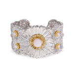BLOSSOMS COLOR Gold-Vermeil Silver Daisy Cuff Buccellati,Bracelet with Pink Opal and Fancy Diamonds - Image 2
