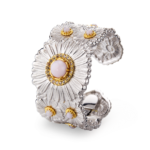 BLOSSOMS COLOR Gold-Vermeil Silver Daisy Cuff Buccellati,Bracelet with Pink Opal and Fancy Diamonds