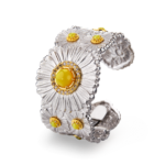 BLOSSOMS COLOR Gold-Vermeil Silver Daisy Cuff Buccellati,Bracelet with Yellow Agate and Fancy Diamonds